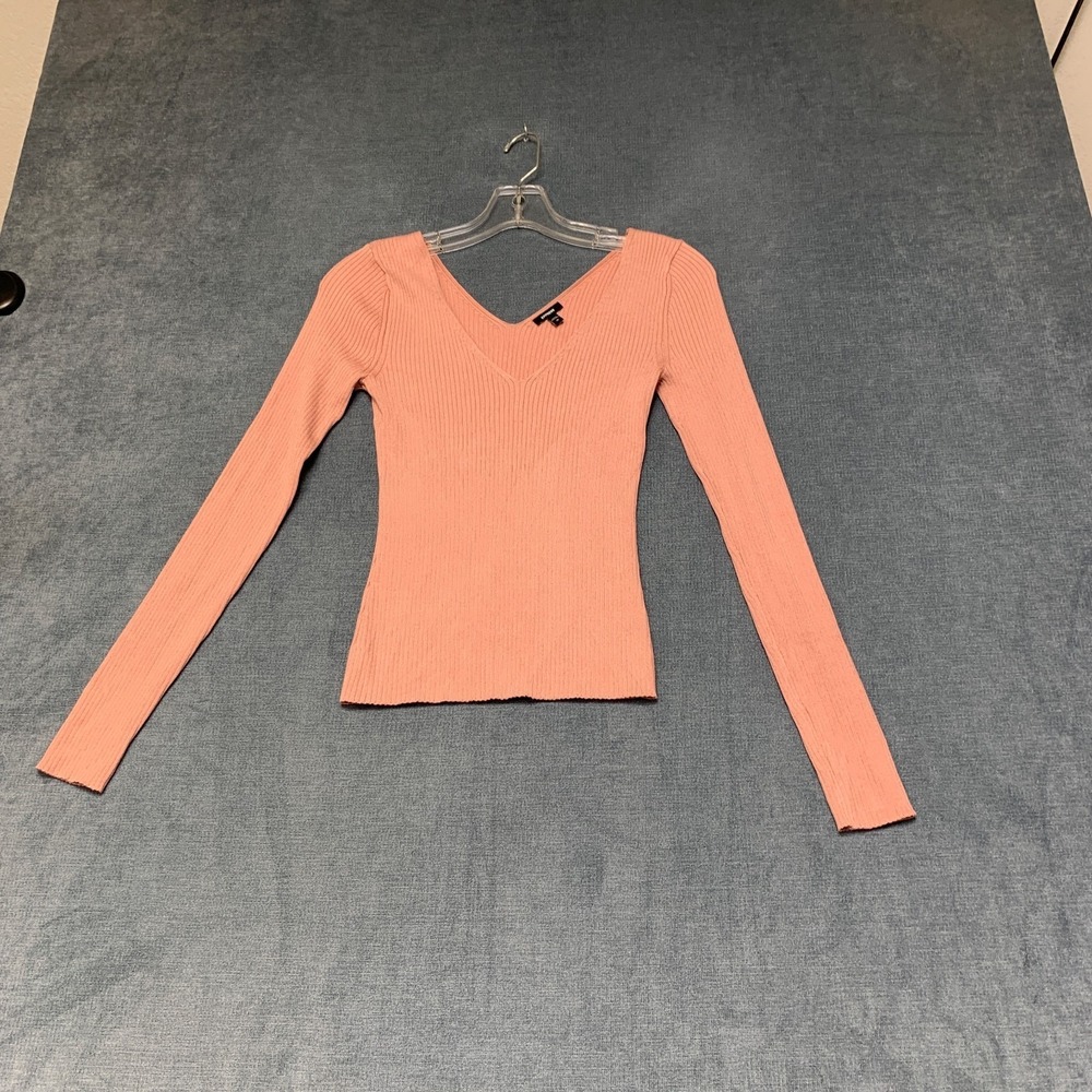 Express Long Sleeve Sweater Womens XS Salmon Ribbed Knit V-Neck Casual Pullover